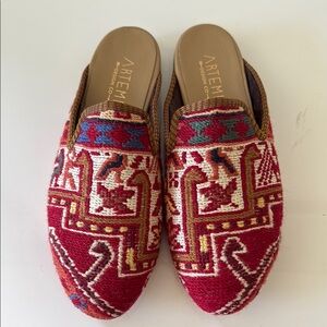 Artemis Design Co. Red and Gold Patterned Mules